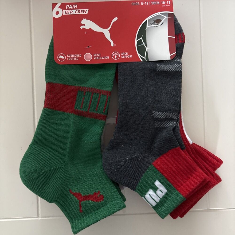 PUMA Men’s Quarter Crew Socks 6 Pair Pack Size 10-13 Athletic New